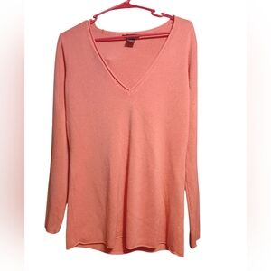 New York & Company Women’s Large V-Neck Long Sleeve Pink Sweater (K)